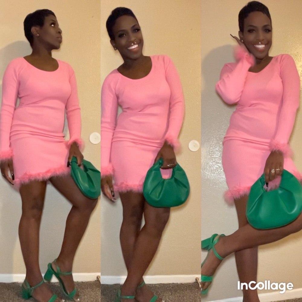 Pink Feather-Trim Knit - Dress Women's